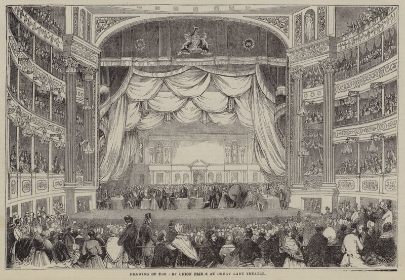Piirros Taideyhdistyksen palkinnoista, Drury Lane -teatteri, Lontoo (kaiverrus). tekijältä English School