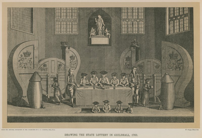 Osavaltion arpajaiset Guildhallissa, 1763 tekijältä English School