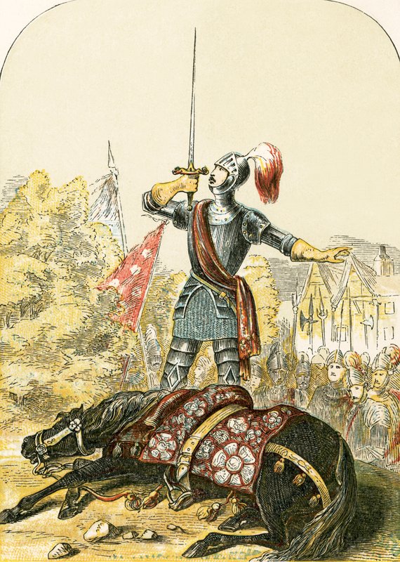 Earl of Warwickin vala miekkaansa puukotettuaan hevostaan tekijältä English School
