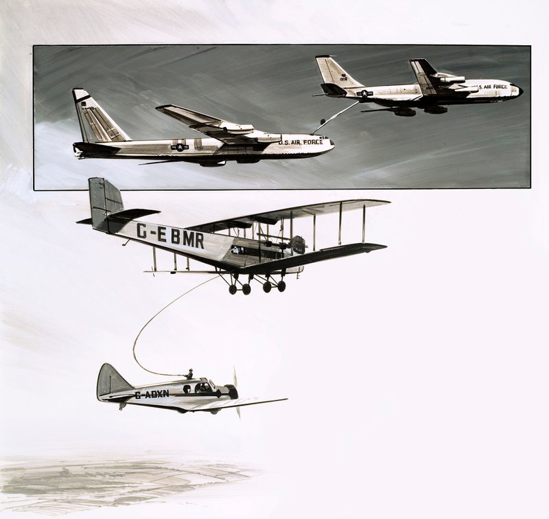 Varhainen tankkaus lennon aikana Handley Page W10:lle (guassi paperilla) tekijältä English School