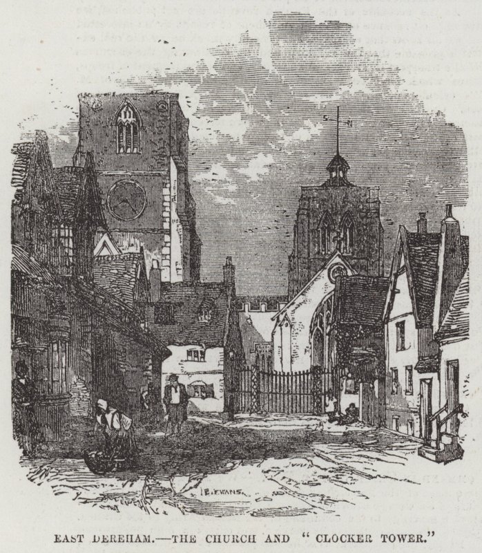 East Dereham, kirkko ja "Clocker Tower" (kaiverrus) tekijältä English School