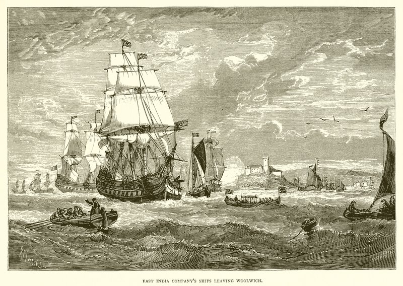 Itä-Intian yhtiö lähtee Woolwichista (1623) tekijältä English School