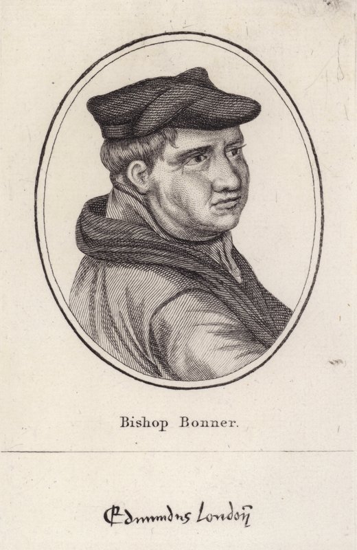 Edmund Bonner, englantilainen pappi ja Lontoon piispa, joka vainosi protestantteja Maria I:n hallituskaudella (kaiverrus) tekijältä English School