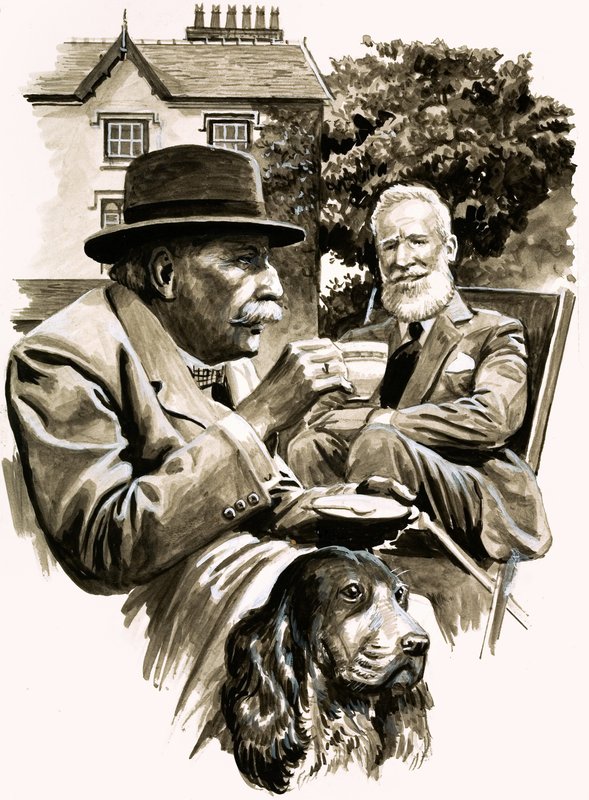 Edward Elgar ja George Bernard Shaw juomassa teetä tekijältä English School