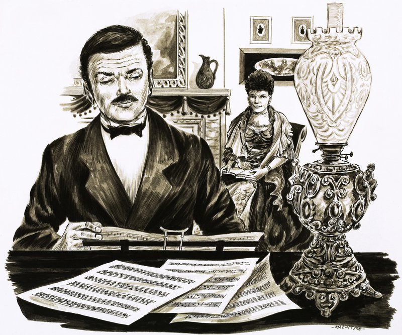 Edward Elgar töissä olohuoneessaan tekijältä English School