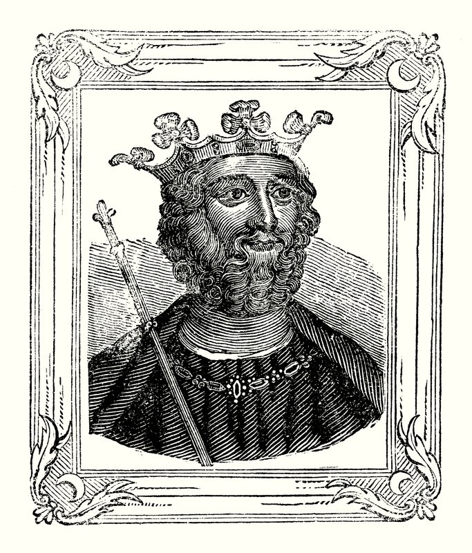 Edward II syntyi vuonna 1284, kruunattiin vuonna 1308 ja murhattiin vuonna 1328 (kaiverrus) tekijältä English School