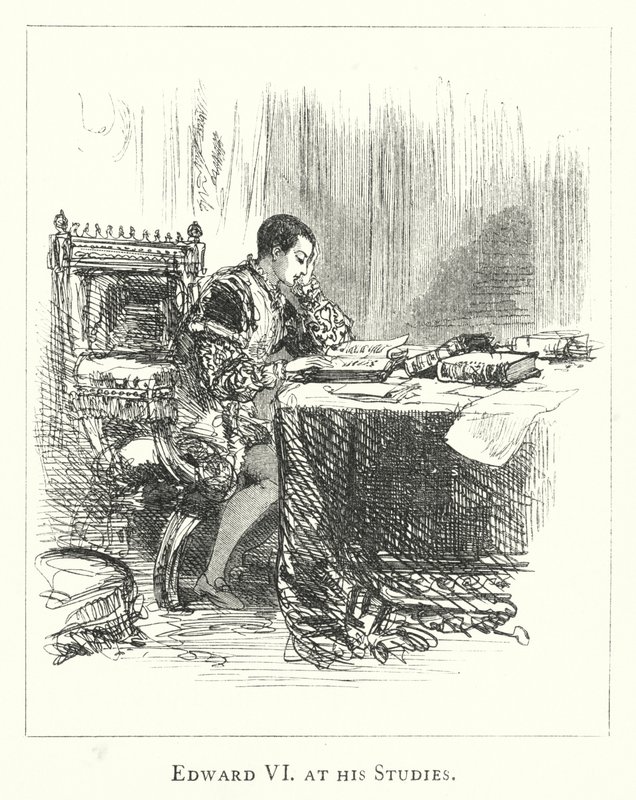 Edward VI opinnoissaan (kaiverrus) tekijältä English School
