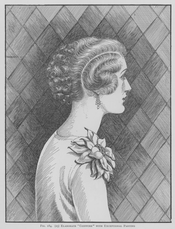 Hienostunut coiffure poikkeuksellisella erottelulla (litho) tekijältä English School