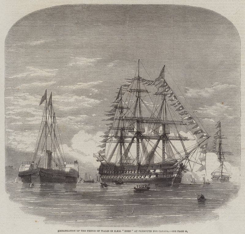 Walesin prinssin alukselle HMS "Hero" Plymouthissa Kanadassa (kaiverrus) tekijältä English School