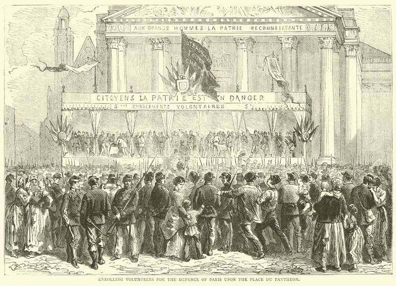 Vapaaehtoisten ilmoittautuminen Pariisin puolustamiseen Place du Pantheonille, lokakuu 1870 tekijältä English School