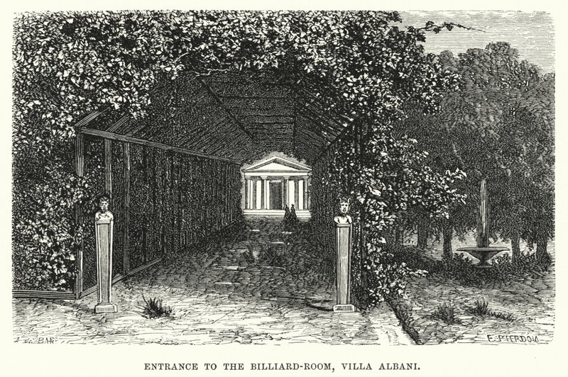Sisäänkäynti Villa Albanin biljardihuoneeseen (kaiverrus) tekijältä English School