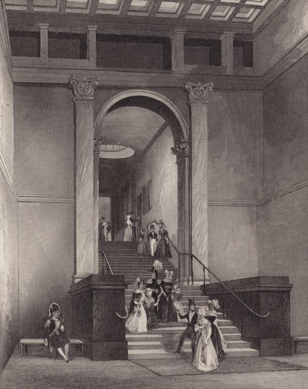 Lontoon National Galleryn sisäänkäynti (kaiverrus) tekijältä English School