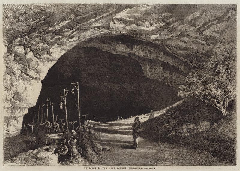 Sisäänkäynti Peak Caverniin, Derbyshire (kaiverrus) tekijältä English School