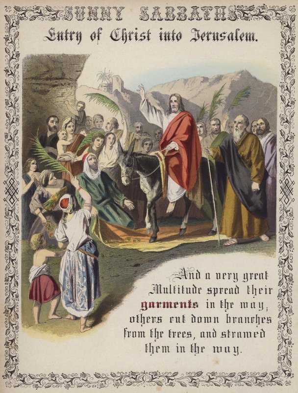 Kristuksen tulo Jerusalemiin (värillinen kaiverrus) tekijältä English School