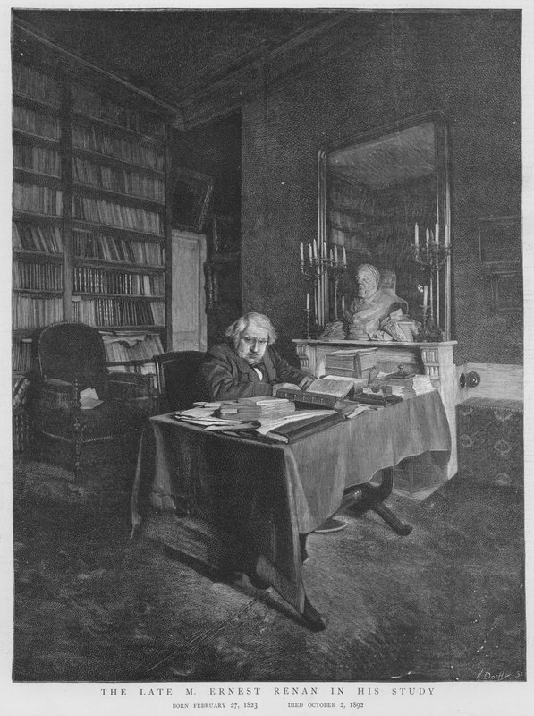 Ernest Renan, ranskalainen filosofi ja uskonnonhistorioitsija, tutkimuksessaan (litho) tekijältä English School