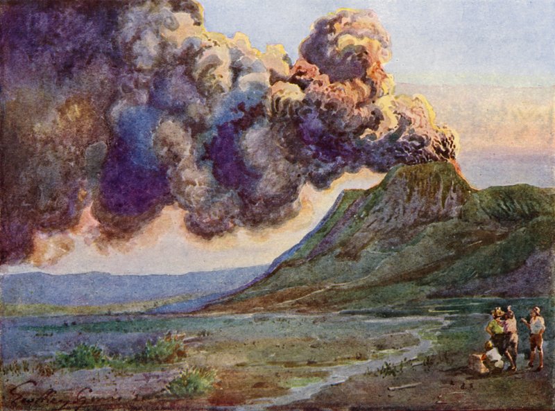 Bromo-vuoren purkaus, Java, Indonesia (väri litho) tekijältä English School