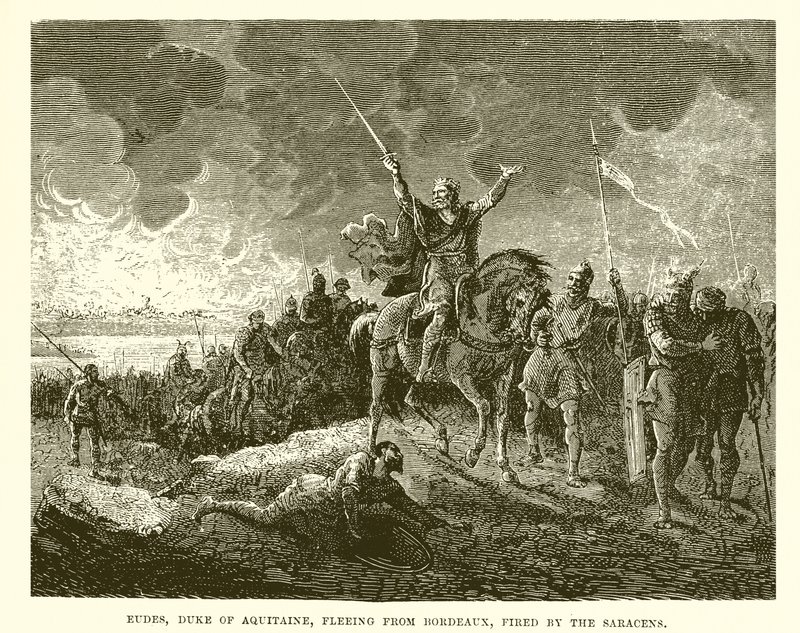 Eudes, Akvitanian herttua, pakenemassa Bordeaux