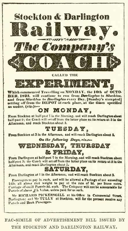 Fac-Simile of Advertisement Bill, jonka on antanut Stockton and Darlington Railway tekijältä English School