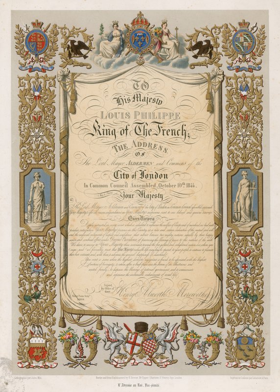 Herran pormestarin faksimile Ranskan kuninkaalle Louis Philippelle 10. lokakuuta 1844 tekijältä English School