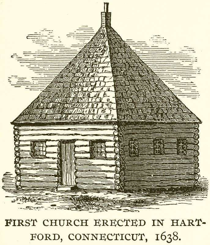 Ensimmäinen kirkko pystytettiin Hart-Fordiin, Connecticutiin, 1638 tekijältä English School