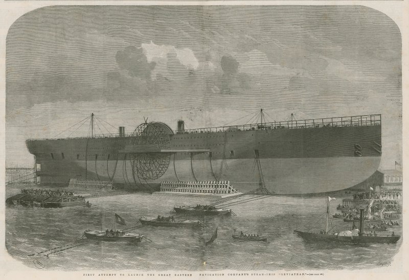 Ensimmäinen yritys laukaista Great Eastern Navigation -yhtiön höyrylaiva Leviathan tekijältä English School