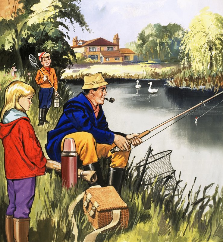 Kalastaja joen rannalla tekijältä English School