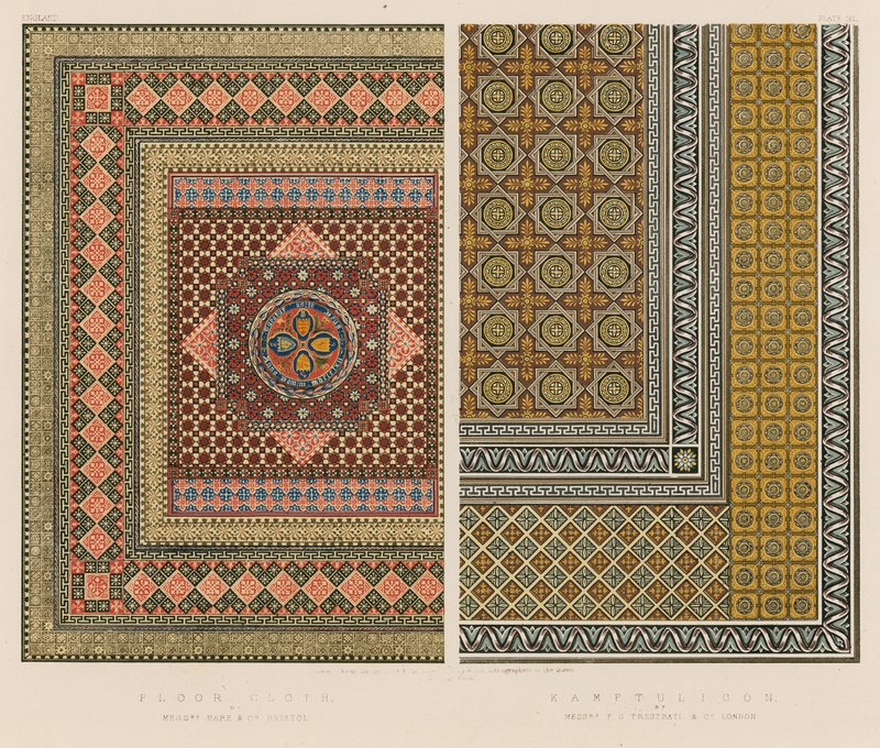 Floor Cloth, herrat Hare and Co, Bristol; Kamptulicon, herrat F C Trestrail and Co, Lontoo tekijältä English School