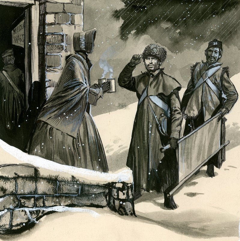 Florence Nightingale tervehtii sotilaita lumessa tekijältä English School