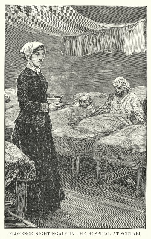 Florence Nightingale Scutarin sairaalassa (kaiverrus) tekijältä English School