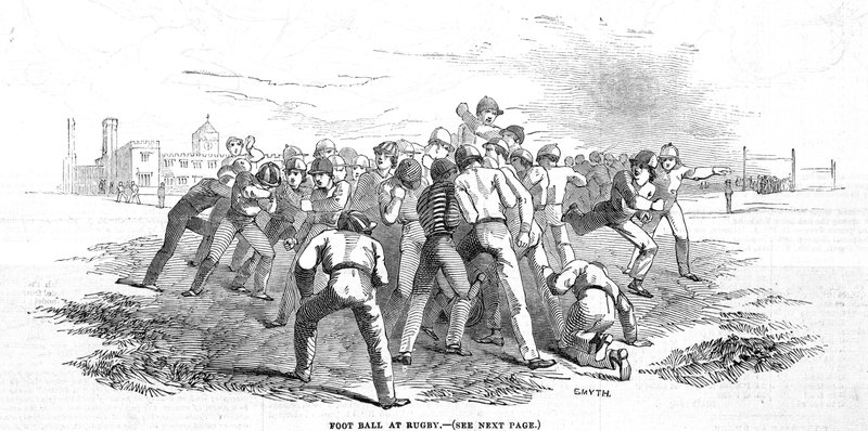 Jalkapallo Rugbyssä, The Illustrated London News, 20. joulukuuta 1845 tekijältä English School