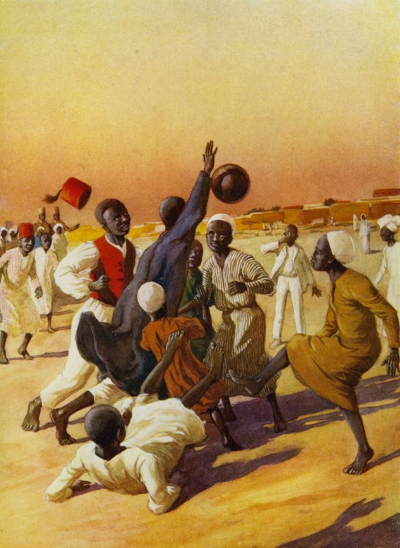 Jalkapallo Sudanissa (värilitho) tekijältä English School