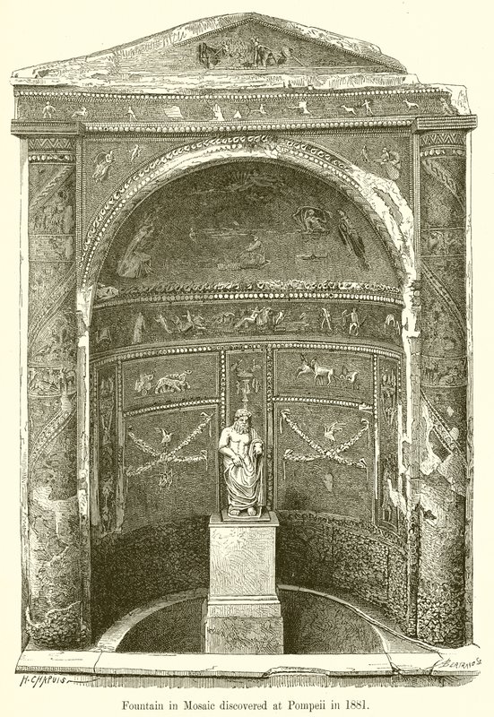 Mosaiikkisuihkulähde löydettiin Pompejista vuonna 1881 tekijältä English School