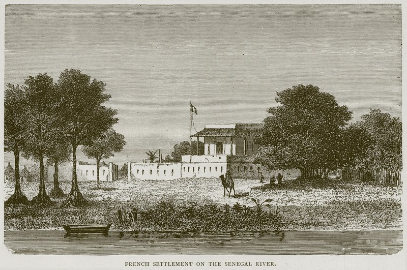 Ranskan asutusalue Senegal-joella, kuvitus Illustrated Travels -julkaisusta, n. 1880 tekijältä English School