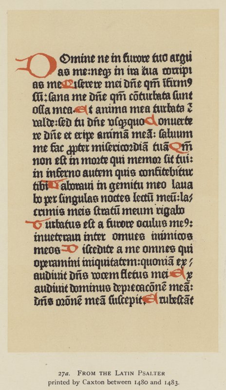 Caxtonin vuosina 1480-1483 painamasta latinalaisesta psalterista (litho) tekijältä English School