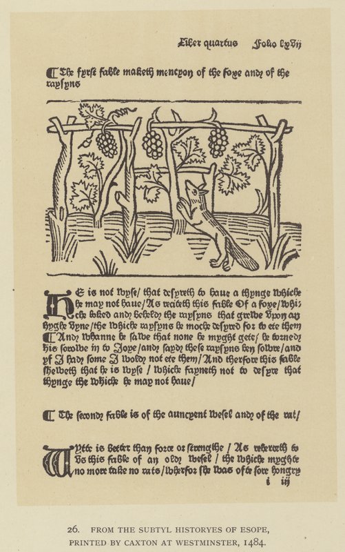 Esopen Subtyl Historyesista, painanut Caxton Westminsterissä tekijältä English School