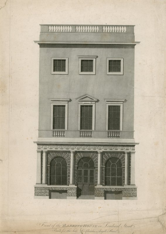 Lombard Streetin pankkitalon edessä, rakennettu edesmenneelle Sir Charles Asgillille, Bartille tekijältä English School