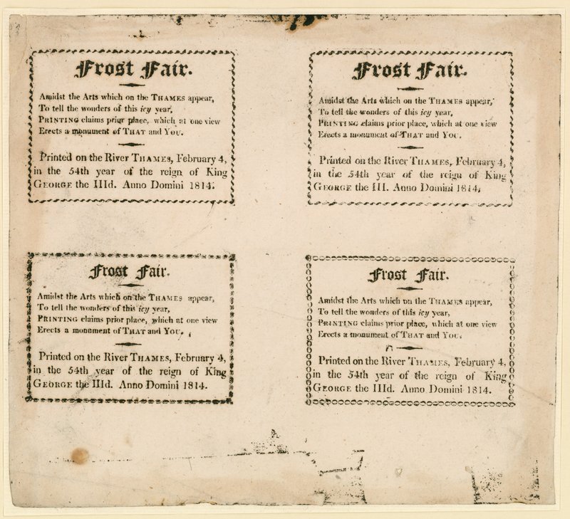 Frost Fair 1814 - jäälle painettu matkamuisto tekijältä English School