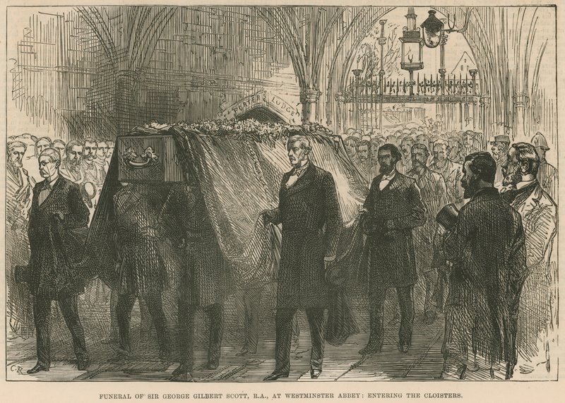 Edesmenneen Sir George Gilbert Scottin, RA, hautajaiset Westminster Abbeyssa luostarissa tekijältä English School