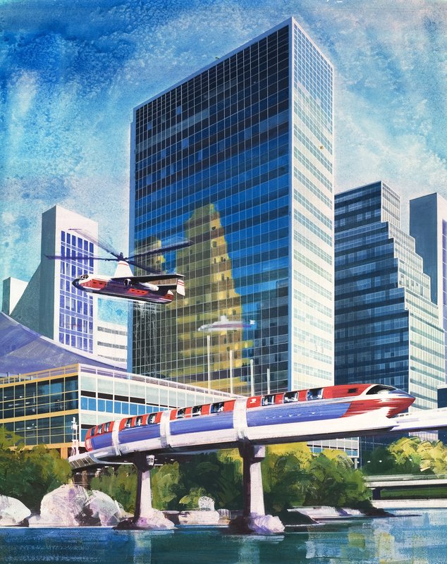 Futuristinen monorail ja helikopteri tekijältä English School