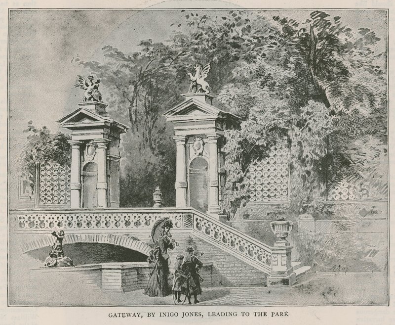 Gateway, kirjoittanut Inigo Jones, joka johtaa puistoon, Holland House tekijältä English School