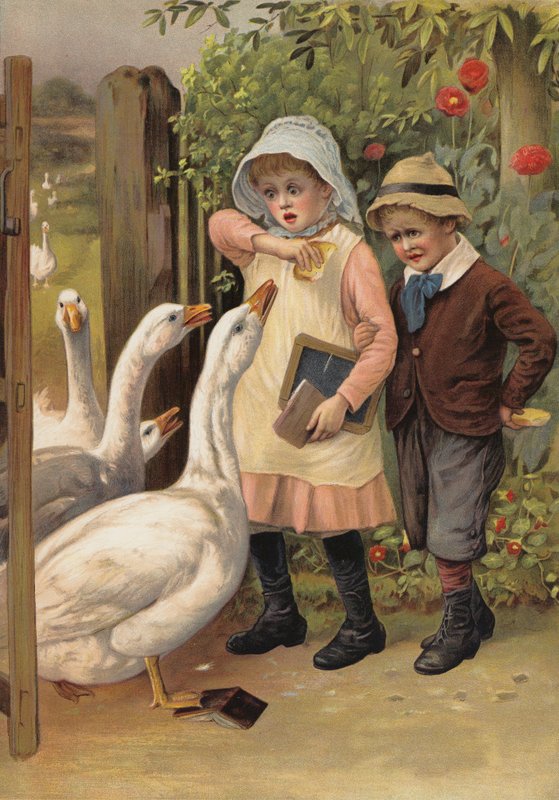 Oques perseguint nens per menjar (chromolitho)finlandès tekijältä English School