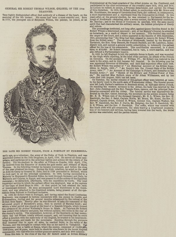 Kenraali Sir Robert Thomas Wilson, 15. dragoonien eversti (kaiverrus) tekijältä English School