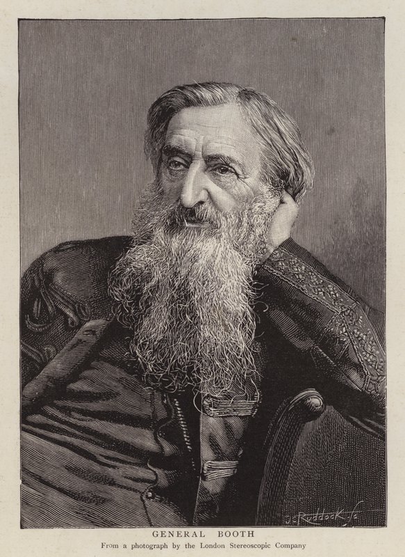 Kenraali William Booth, brittiläinen pelastusarmeijan (litho) perustaja tekijältä English School