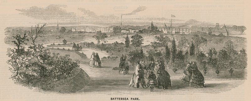 Yleiskuva Battersea Parkissa kävelevistä ihmisistä tekijältä English School