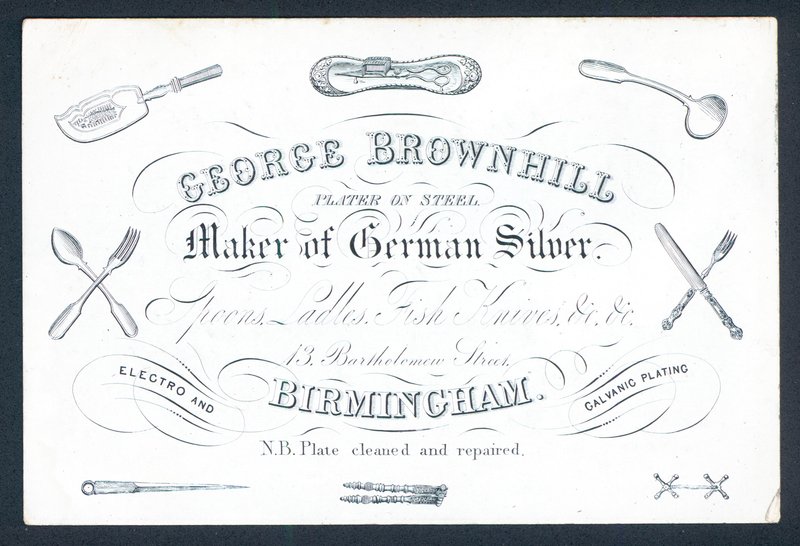 George Brownhill, saksalaisen hopean valmistaja, kauppakortti tekijältä English School