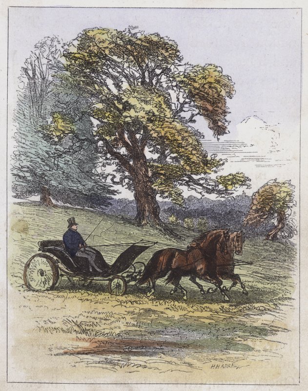 George IV, ajamassa Windsor Parkissa (värillinen kaiverrus) tekijältä English School