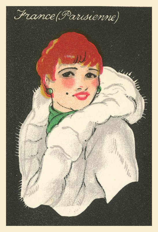 Monien maiden tytöt: Parisienne (värilitografia). tekijältä English School