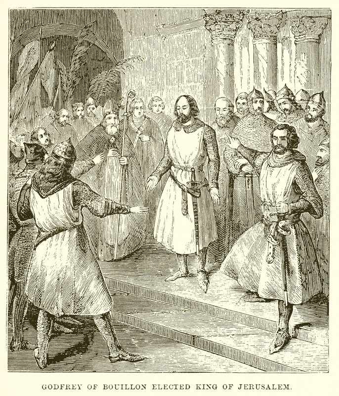 Godfrey of Bouillon valittiin Jerusalemin kuninkaaksi tekijältä English School