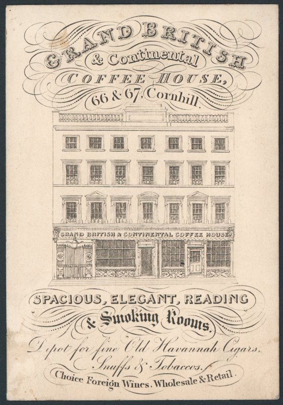 Grand British and Continental Coffee House, 66 ja 67 Cornhill, kauppakortti tekijältä English School