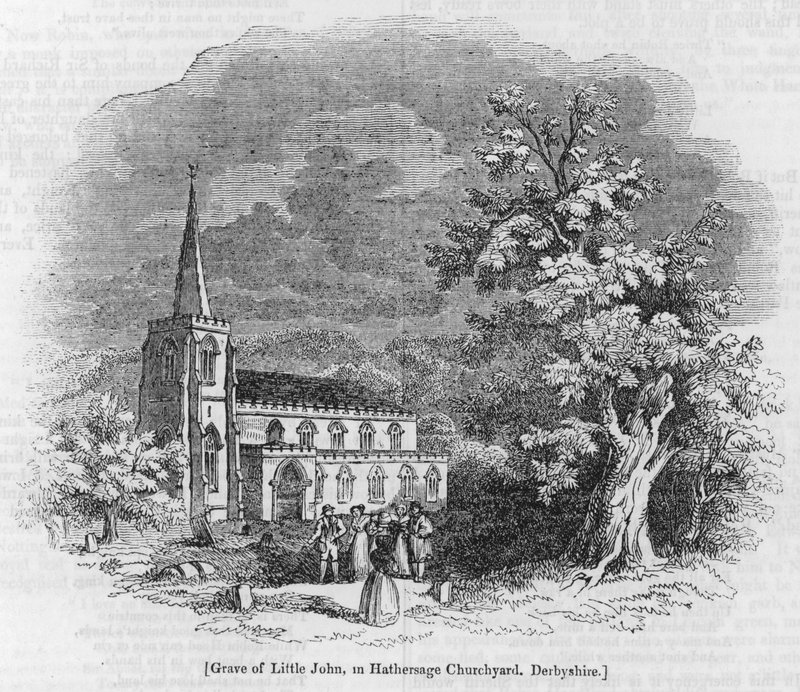 Pikku Johnin hauta Hathersage Churchyardissa, Derbyshiressä (kaiverrus) tekijältä English School